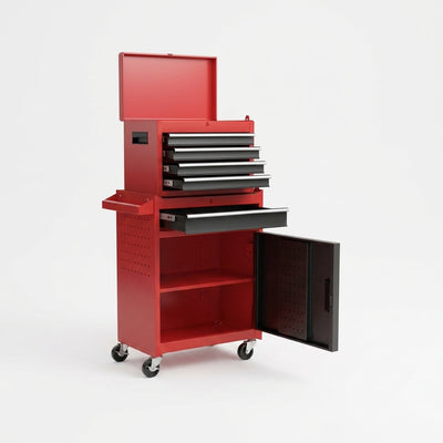 Rolling Tool Chest Built for Workshop Organization, 5 Sliding Drawers, Lockable Wheels, Detachable Top