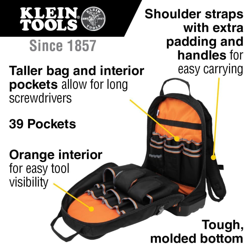 Klein Tools 80141 Hand Tools Kit Includes Pliers, Screwdrivers, Nut Drivers, Backpack, and More Jobsite Tools, 41-Piece