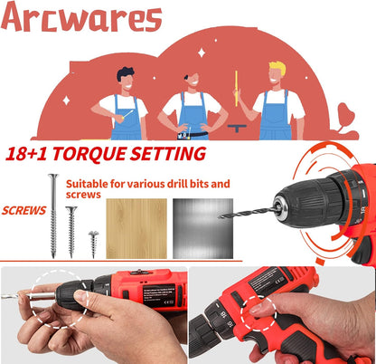 346Pcs Tool Sets, 18V Electric Power Drill Set for Men, Household Home DIY Hand Tool Kits,18+1 Clutch Cordless Power Drill Set for Thanksgiving, Christmas,Father'S Day (Silver)