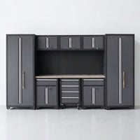 9-Piece Garage Shop Tool Storage Cabinet Set with Pegboard and Wooden Work Top 24 Gauge Steel Tool Chests & Garage Mounted Storage Systems - Black+Gray — Studio Shot