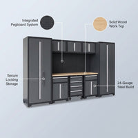 9-Piece Garage Shop Tool Storage Cabinet Set with Pegboard and Wooden Work Top 24 Gauge Steel Tool Chests & Garage Mounted Storage Systems - Black+Gray — infographic