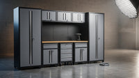 9-Piece Garage Shop Tool Storage Cabinet Set with Pegboard and Wooden Work Top 24 Gauge Steel Tool Chests & Garage Mounted Storage Systems - Black+Gray — Lifestyle