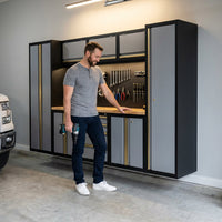 9-Piece Garage Shop Tool Storage Cabinet Set with Pegboard and Wooden Work Top 24 Gauge Steel Tool Chests & Garage Mounted Storage Systems - Black+Gray — Lifestyle
