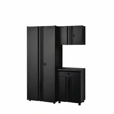 Regular Duty Welded 54.5 In. W X 75 In. H X 19.6 In. D 21-Gauge Steel 3-Piece Garage Storage System in Black