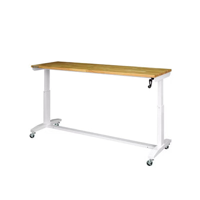72 In. W X 24 In. D Adjustable Height White Workbench with Solid Wood Top