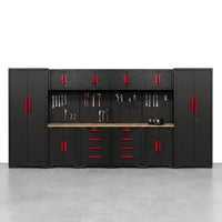 Garage Storage Cabinet System - 2 * 6-Pcs Workshop Set | with Steel Cabinet Drawers, Tool Chest, Workbench, Pegboard for Tool Organization — Studio Shot