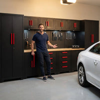 Garage Storage Cabinet System - 2 * 6-Pcs Workshop Set | with Steel Cabinet Drawers, Tool Chest, Workbench, Pegboard for Tool Organization — Lifestyle