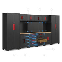Garage Storage Cabinet System - 2 * 6-Pcs Workshop Set | with Steel Cabinet Drawers, Tool Chest, Workbench, Pegboard for Tool Organization — How It Works