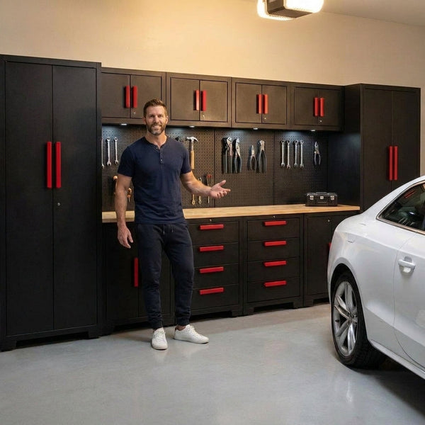 Garage Storage Cabinet System Built for Professional Organization, 12-Piece Set, Steel Construction, Workbench