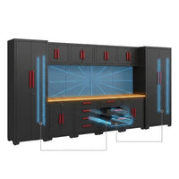 Garage Storage Cabinet System Built for Professional Organization, 12-Piece Set, Steel Construction, Workbench — How It Works