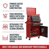 Rolling Tool Chest, 5-Drawer Tool Box Organizer W/Lockable Wheels & Sliding Drawers & Detachable Top & Adjustable Shelf, Tool Storage Cabinet for Garage Workshop (Red+Black) — Results & Stats