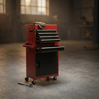Rolling Tool Chest, 5-Drawer Tool Box Organizer W/Lockable Wheels & Sliding Drawers & Detachable Top & Adjustable Shelf, Tool Storage Cabinet for Garage Workshop (Red+Black) — Studio Shot