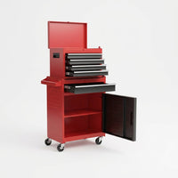 Rolling Tool Chest, 5-Drawer Tool Box Organizer W/Lockable Wheels & Sliding Drawers & Detachable Top & Adjustable Shelf, Tool Storage Cabinet for Garage Workshop (Red+Black) — Studio Shot