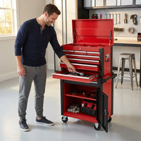 Rolling Tool Chest, 5-Drawer Tool Box Organizer W/Lockable Wheels & Sliding Drawers & Detachable Top & Adjustable Shelf, Tool Storage Cabinet for Garage Workshop (Red+Black) — Lifestyle