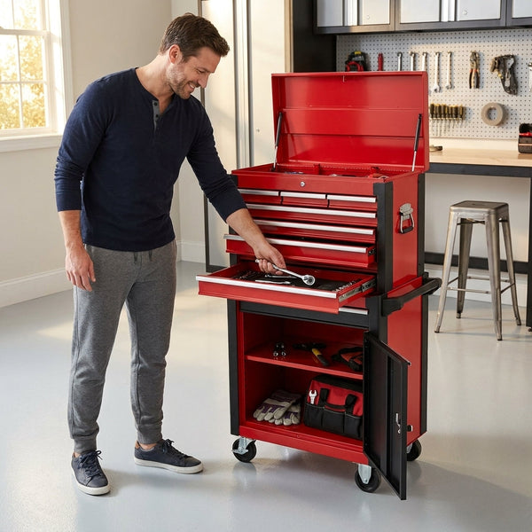 Rolling Tool Chest Built for Workshop Organization, 5 Sliding Drawers, Lockable Wheels, Detachable Top