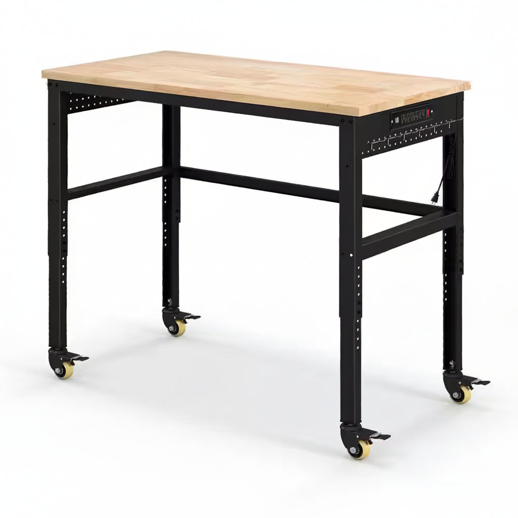 48 In. W X 24 In. D Adjustable Workbench with Solid Oak Wood Top