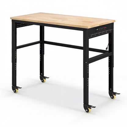 48 In. W X 24 In. D Adjustable Workbench with Solid Oak Wood Top