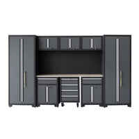 9-Piece Garage Shop Tool Storage Cabinet Set with Pegboard and Wooden Work Top 24 Gauge Steel Tool Chests & Garage Mounted Storage Systems - Black+Gray