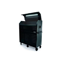 56 In. W X 22 In. D Heavy Duty 23-Drawer Combination Rolling Tool Chest and Top Tool Cabinet Set in Matte Black
